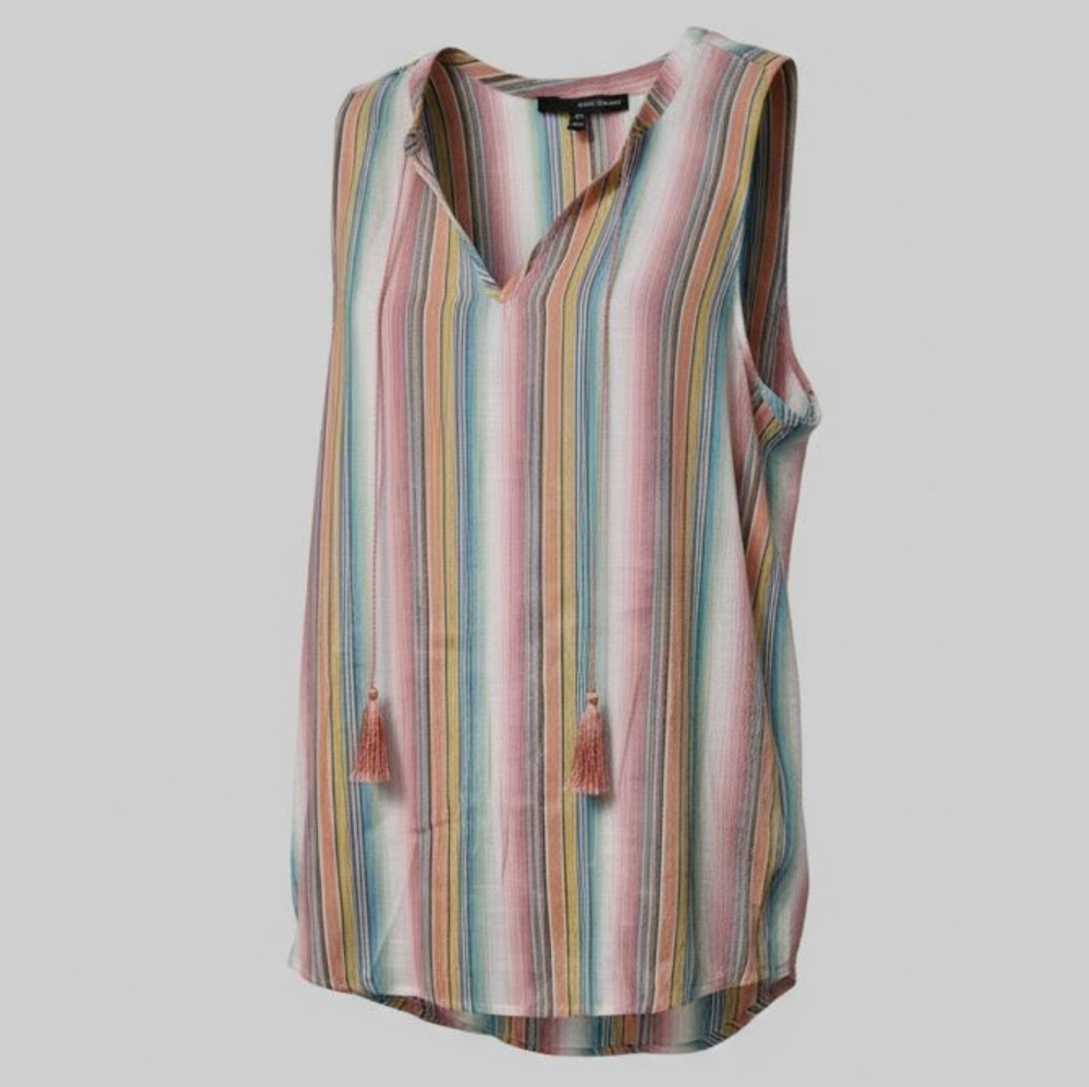 Harve Benard Womens Multicolor Striped Sleeveless Blouse Tasseled Tie Size M